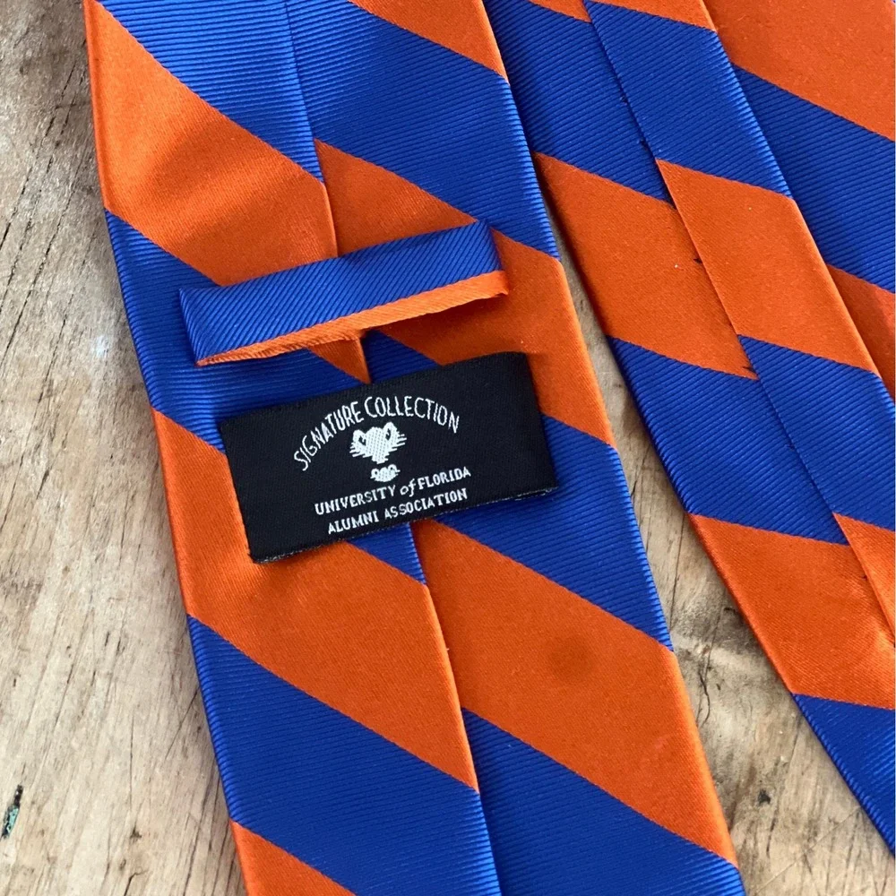 Signature Collection University of Florida Tie OS Mens Silk Striped Orange Blue